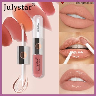 Julystar New Lipstick Lip Tint 2-in-1 Mirror Lip Glaze ไม่จางหายและไม่ติด Cup Water Gloss ลิปกลอส Waterproof Sweat-proof Lip Gloss Beauty Cosmetics COD