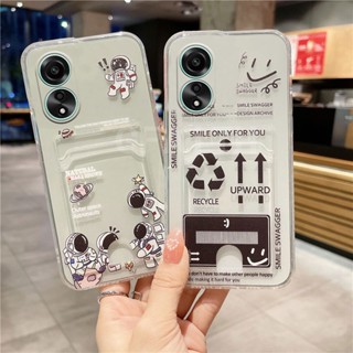 ใหม่ เคสโทรศัพท์มือถือ ซิลิโคน TPU กันรอยเลนส์กล้อง ลายการ์ตูนนักบินอวกาศ รีไซเคิล พร้อมช่องใส่บัตร แฟชั่น สําหรับ OPPO A78 NFC A58 A98 4G 5G 2023 A78 A58 A98