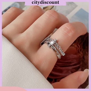 &lt;citydiscount&gt; แหวนสองชั้น ประดับพลอยเทียม รูปเรขาคณิต สะดุดตา เข้ากับทุกการแต่งกาย สไตล์ฮิปฮอป เครื่องประดับ สําหรับผู้หญิง ออกเดท