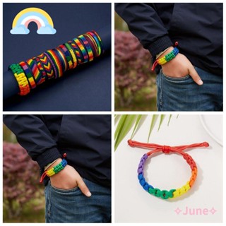 June LGBT สร้อยข้อมือเชือกถัก สีรุ้ง อินเทรนด์ คู่รัก มิตรภาพ สร้อยข้อมือ