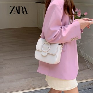 Zara Niche กระเป๋าสะพายไหล่ สะพายข้าง หนัง PU ทรงสี่เหลี่ยม ขนาดเล็ก สีชมพูพีช สําหรับผู้หญิง