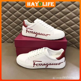 Salvatore Ferragamo [hayolife official flagship store] รองเท้าผ้าใบลําลอง หนังแท้ ระบายอากาศ สีขาว สําหรับสตรี