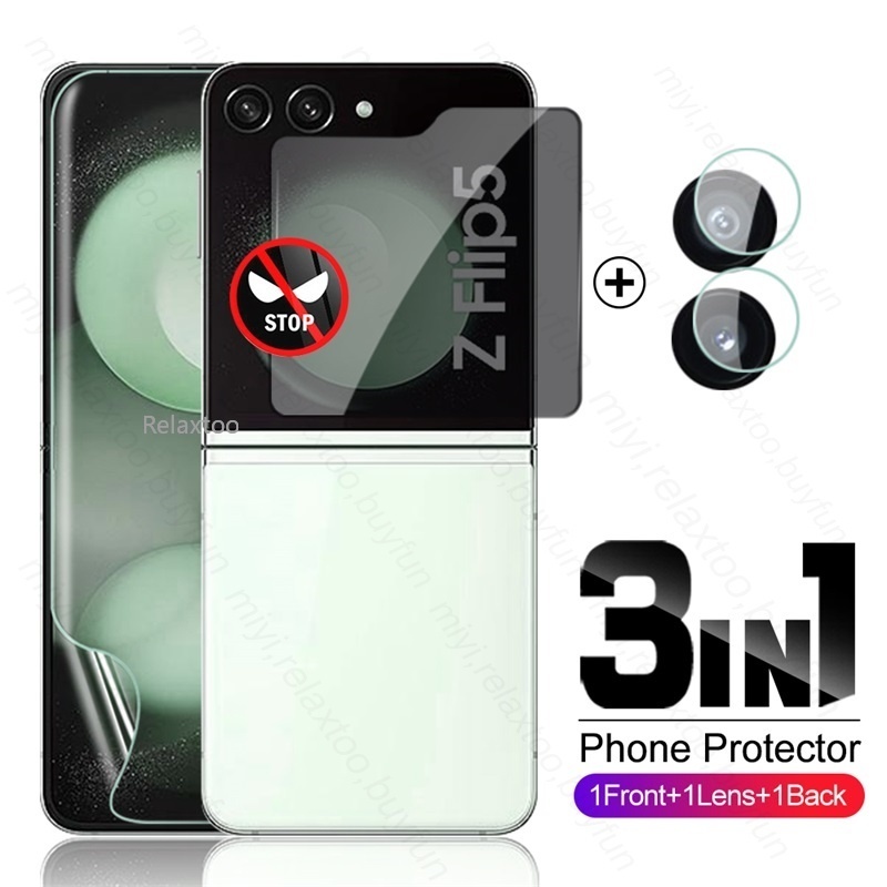 3IN1 Privacy Back Screen Protective Glass Film For Samsung Galaxy Z Flip8 Flip5 Flip6 Flip7 ZFlip 8 6 5 7 ZFlip8 ZFlip6 ZFlip7 5G Full Cover Screen Protector Soft Front Hydrogel Camera Lens Phone Film