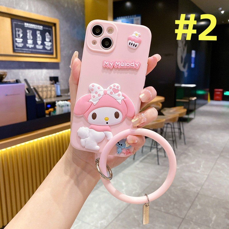 ปลอกสําหรับ iPhone 17 Air 16e 15 14 Pro Max 13 12 mini 6S 7 8 Plus 11 Pro XR XS SE 2020 สีชมพูสเตอริโอ Melody + สร้อยข้อมือซิลิโคนเคสโทรศัพท์ - รูปที่ 5