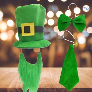 Yys Saint Patricks Day ชุดเครื่องแต่งกายคอสเพลย์ หมวก พร้อมเครา ปรับได้ สีเขียว 3 In 1 สําหรับปาร์ตี้