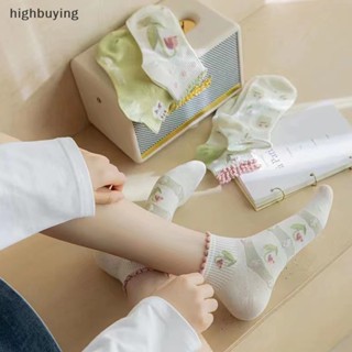 [highbuying] ใหม่ ถุงเท้าข้อสั้น ผ้าฝ้าย ลายดอกไม้ กระต่ายน่ารัก สไตล์เกาหลี แฟชั่นสําหรับผู้หญิง