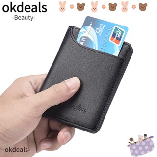 OKDEALS กระเป๋าสตางค์ หนัง PU แบบพับได้ แบบบาง แฟชั่นสําหรับผู้ชาย