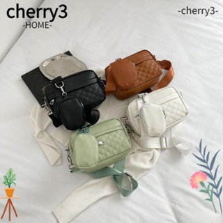 Cherry3 กระเป๋าสะพายไหล่ สะพายข้าง หนัง Pu ทรงสี่เหลี่ยม ความจุสูง สีพื้น สําหรับผู้หญิง