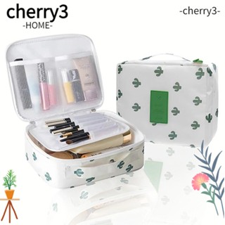 Cherry3 กระเป๋าเครื่องสําอาง ผ้าออกซ์ฟอร์ด พิมพ์ลาย มีหลายช่อง สําหรับเดินทาง