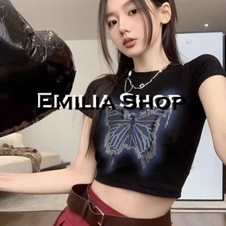 EMILIA SHOP  เสื้อยืด ครอป เสื้อยืดผู้หญิง  Korean Style ins สวยงาม Comfortable A99J20P 36Z230909