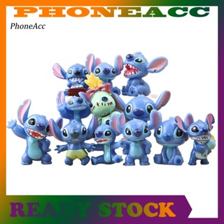 Phoneacc โมเดลฟิกเกอร์การ์ตูน Stitch น่ารัก สําหรับตกแต่งบ้าน รถยนต์ 12 ชิ้น