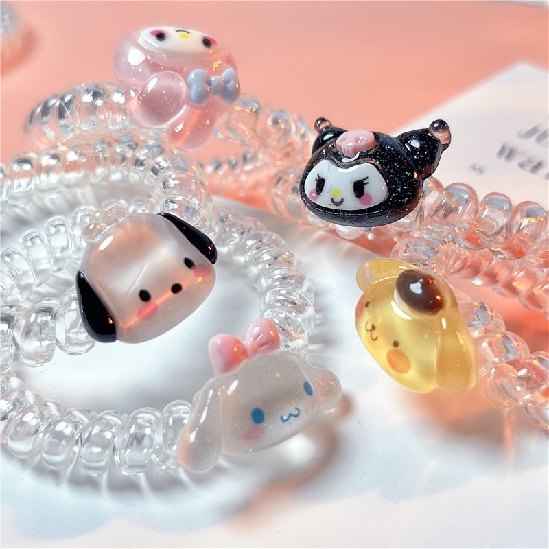 เครื่องประดับผมเด็กผู้หญิง ยางมัดผมสายโทรศัพท์ Sanrio ยางรัดผม ลายการ์ตูน ยืดหยุ่นสูง Pochacco สุนัขพุดดิ้ง สุนัขหูใหญ่ สไตล์โมริ สําหรับผู้หญิง เครื่องประดับผมสาวน่ารัก