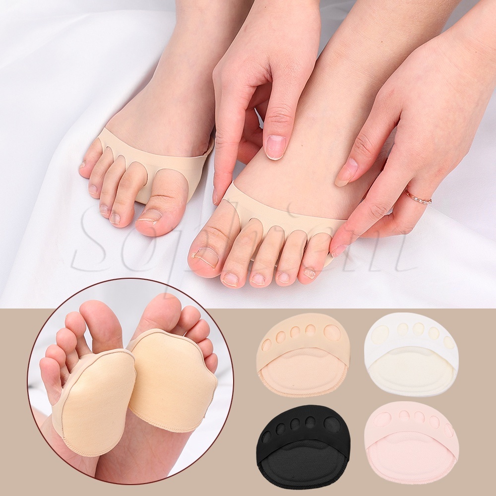 แยก Toes Five Toes Foot Care Cotton pain Relief Insert รองเท้าส้นสูงที่มองไม่เห็น Calluses Corns Soft Anti-skid 1 คู่ Forefoot Pads Anti-pain ลูกไม้ครึ่ง Insoles