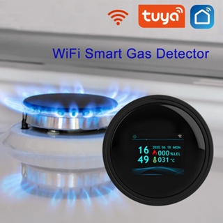 Smart Tuya Wifi เซ็นเซอร์เตือนก๊าซธรรมชาติ พร้อมฟังก์ชั่นอุณหภูมิ เครื่องตรวจจับการรั่วไหลของก๊าซที่เผาไหม้ได้ จอแสดงผล LCD แอพ Smart Life