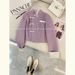 เสื้อโค้ทผ้าวูลเชอร์ปา สไตล์ชินัว มีกระดุม 2 สี