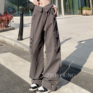 2TOYOUNG Moon กางเกงขายาว คาร์โก้ กางเกง เชือกอเมริกันคลาสิค Cargo pants 2023 NEW 072609 Trendy ทันสมัย Unique High quality A20M03U 36Z230909