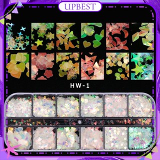 ♕ 12grids Nail Art Laser Star Sequin Jewelry Ab Color Aurora Pentagonal Star Moon Love Shape Glitter Nail Decoration Manicure Tool For Nail Shop 3 Designs UPBEST