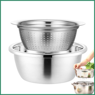 Microporous Colander กระชอนสเตนเลส 304 ความจุขนาดใหญ่ พร้อมชามผสม สําหรับล้างผัก 2 ชิ้น