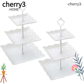 Cherry3 ขาตั้งพลาสติก ทรงสี่เหลี่ยม 3 ชั้น สีขาว ใช้ซ้ําได้ สําหรับวางคัพเค้ก ขนมหวาน งานแต่งงาน วันเกิด 2 ชุด