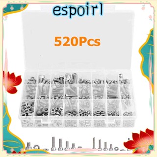 Espo ชุดน็อต และแหวนรอง สเตนเลส 304 M3 M4 M5 M6 8 12 16 20 มม. 520 ชิ้น|เครื่องมือสกรู