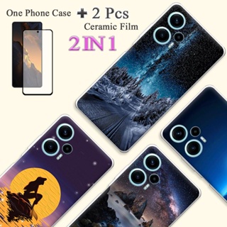 2 IN 1 เคสโทรศัพท์เซรามิค แบบนิ่ม พิมพ์ลาย ป้องกันหน้าจอ สองชิ้น สําหรับ Xiaomi Poco F5