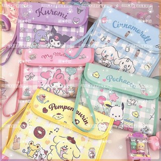 กระเป๋าใส่บัตรประจําตัว พาสปอร์ต ลายสุนัข Sanrio Sparkling Checkered Series Kuromi Cinnamon Dog Melody Horror Dog