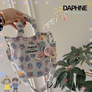 Daphne กระเป๋าสะพายไหล่ ผ้าแคนวาส ทรงโท้ท ขนาดเล็ก จุของได้เยอะ ลายดอกไม้ พร้อมหัวเข็มขัด แฟชั่นสําหรับสตรี