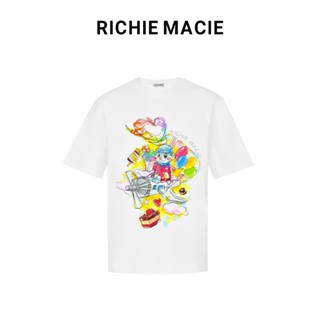 เสื้อยืดแขนสั้น ผ้าฝ้ายแท้ พิมพ์ลายการ์ตูนกราฟฟิติ Richie Macie สําหรับผู้หญิง