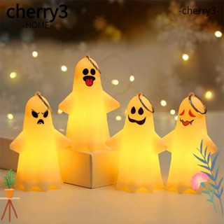 Cherry3 โคมไฟฟักทอง LED พลาสติก ลายการ์ตูนผี พร้อมปุ่มกด สีพื้น สําหรับปาร์ตี้ 2 ชิ้น