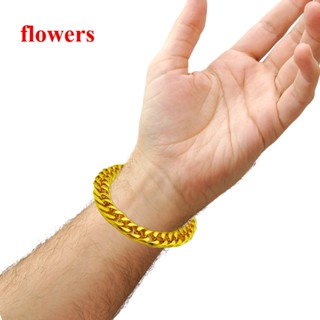 Flowers สร้อยข้อมือโซ่ สเตนเลส ชุบทอง 18K 12 มม. สไตล์คลาสสิก สําหรับผู้ชาย