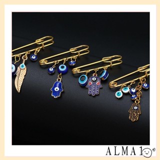 Alma เข็มกลัด Pin เครื่องประดับ ตาชั่วร้าย สีฟ้า ตุรกี Hamsa