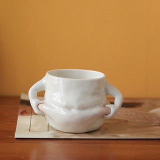 [stdzsw] แก้วกาแฟเซรามิค มีหูจับ ทนทาน สีขาว