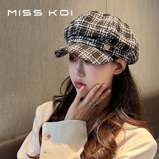 Misskoi [พร้อมส่ง] หมวกเบเร่ต์ สีดํา สไตล์อังกฤษ แฟชั่นฤดูใบไม้ร่วง ฤดูหนาว สําหรับผู้หญิง