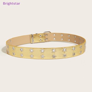 Brightstar เข็มขัดหนัง Pu แต่งกระดุมสองแถว รูปดาว สไตล์พังก์ แฟชั่นใหม่ สําหรับตกแต่งกางเกงยีน