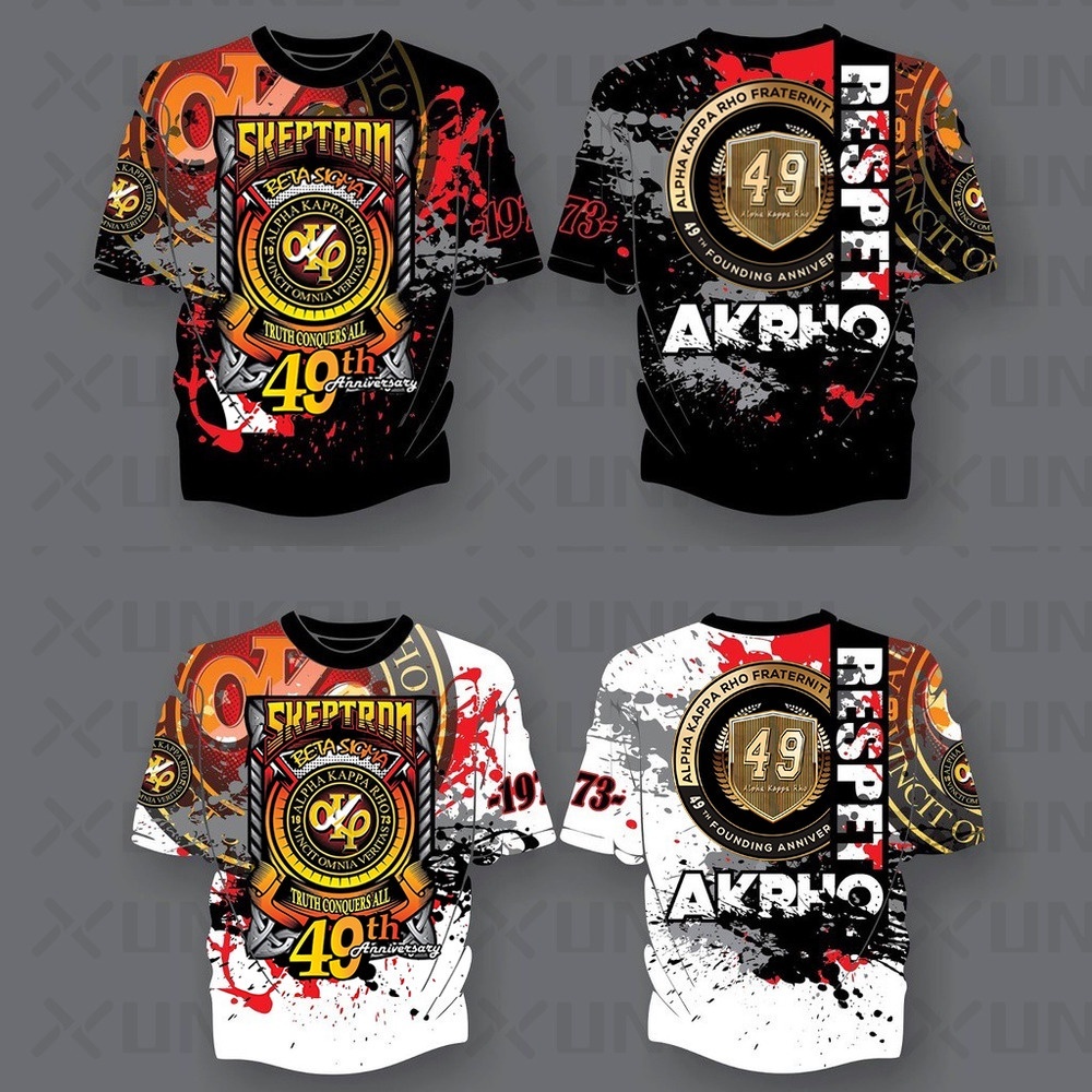 ครบรอบ AKP SKEPTRON Alpha Kappa Rho Full Sublimation 3D พิมพ์เสื้อยืดรอบคอและแขนสั้นตลก