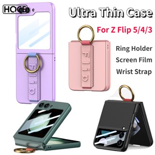 Hoce ZFlip5 เคสโทรศัพท์มือถือ ลายตัวอักษร พร้อมสายคล้องข้อมือ และแหวนขาตั้ง สําหรับ Samsung Galaxy Z Flip3 ZFlip4 5G flip5