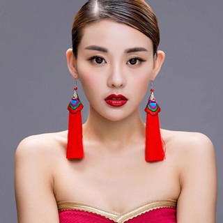 ต่างหู ทรงกลม ขนาดใหญ่ สีแดง สไตล์จีน สําหรับเต้นรํา กี่เพ้า KBXG