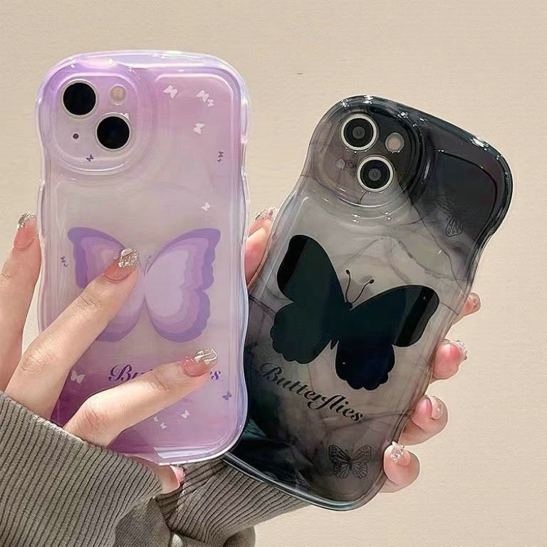 BLD| เคส สำหรับ Vivo Y03 Y18 Y19S Y28 Y28S Y38 Y78 Y100 Y200 V5 V5s V5 Lite V9 V15 V17 Pro V19 V20 V21E V23 V23E V25 V25E V27 V27E V29 V40 Lite V29E V30 V30E V40 Pro การย้อมสีรัศมีนุ่มสีดำม่วง เคสโทรศัพท์ขอบหยักผีเสื้อเคสโทรศัพท์ขอบหยักผีเสื้อ