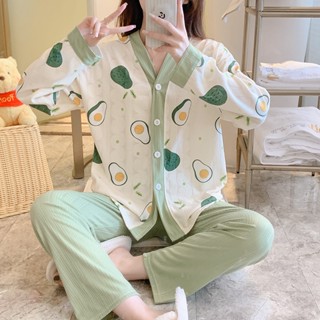 ชุดนอน เสื้อคาร์ดิแกนแขนยาว ผ้าฝ้าย แบบบาง แฟชั่นฤดูใบไม้ผลิ และฤดูหนาว สไตล์เกาหลี สําหรับผู้หญิง