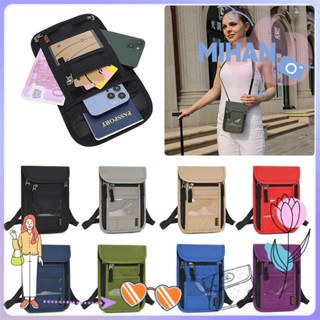 Mh กระเป๋าสตางค์ คล้องคอ มินิมอล สําหรับเดินทาง พร้อมสายคล้องคอ ปรับได้ บล็อก RFID