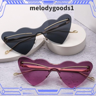 Melodygoods1 แว่นตากันแดดแฟชั่น กรอบโลหะ รูปหัวใจ ป้องกัน UV400 ไร้ขอบ สําหรับผู้หญิง เหมาะกับชายหาด ท่องเที่ยว