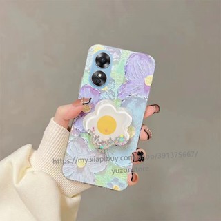 ใหม่ เคสโทรศัพท์มือถือแบบนิ่ม กันกระแทก ลายภาพวาดสีน้ํามัน รูปกราฟฟิตี้ ดอกไม้ พร้อมที่ตั้งวาง แนวเรโทร สําหรับ OPPO A58 4G เคส Phone Case