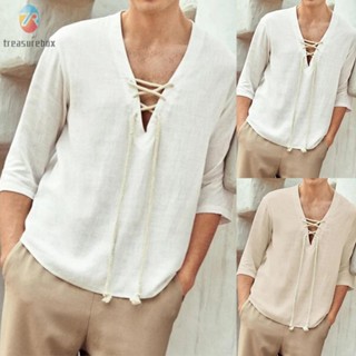 【TRSBX】เสื้อแขนยาว ผ้าลินิน สไตล์เรโทร สําหรับผู้ชาย