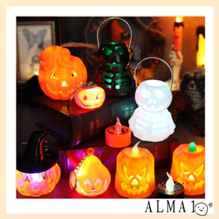 Alma โคมไฟ Led รูปฟักทองผี พลาสติก สําหรับตกแต่งบ้าน ฮาโลวีน 2 ชิ้น