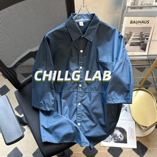 CHILLG LAB เสื้อผู้ชายแขนสั้น เสื้อเชิ้ต สไตล์อเมริกันย้อนยุค