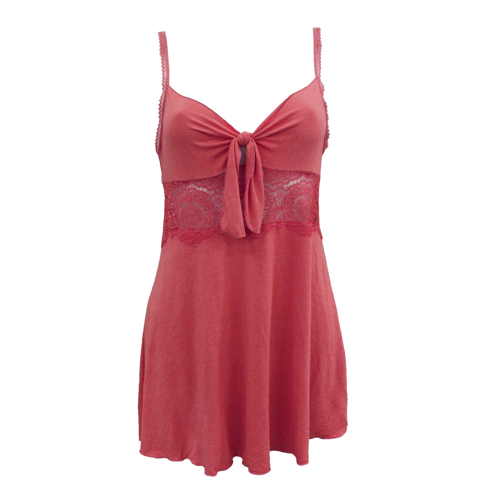 Annebra ชุดนอนสายเดี่ยว ผ้าคอทตอนตัดต่อลูกไม้ Lace Babydoll รุ่น AN8-561 สีชมพูเข้ม , สีเหลืองมัสตาร์ด