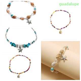 Guadalupe สร้อยข้อเท้าขาเปลือกหอย สีฟ้า/สีขาว ทอง โลหะผสม โบฮีเมียน เทอร์ควอยซ์ สร้อยข้อมือเท้า สไตล์เกาหลี เครื่องประดับเท้า โซ่ลูกปัด รองเท้าแตะโบฮีเมียน