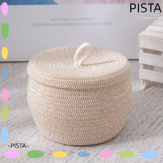 Pista ตะกร้าเก็บของ ทรงกลม พร้อมฝาปิด เชือกฝ้าย ขนาดเล็ก สําหรับตกแต่งบ้าน