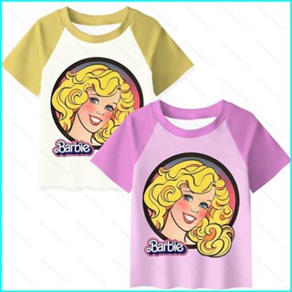 เสื้อยืด พิมพ์ลายการ์ตูนอนิเมะ Barbie Henley แฟชั่นฤดูร้อน สําหรับเด็กผู้หญิง