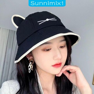 [Sunnimix1] หมวกบักเก็ต ป้องกันแดด รูปหูแมว สไตล์ชาวประมง สําหรับผู้หญิง ตั้งแคมป์ กิจกรรมกลางแจ้ง